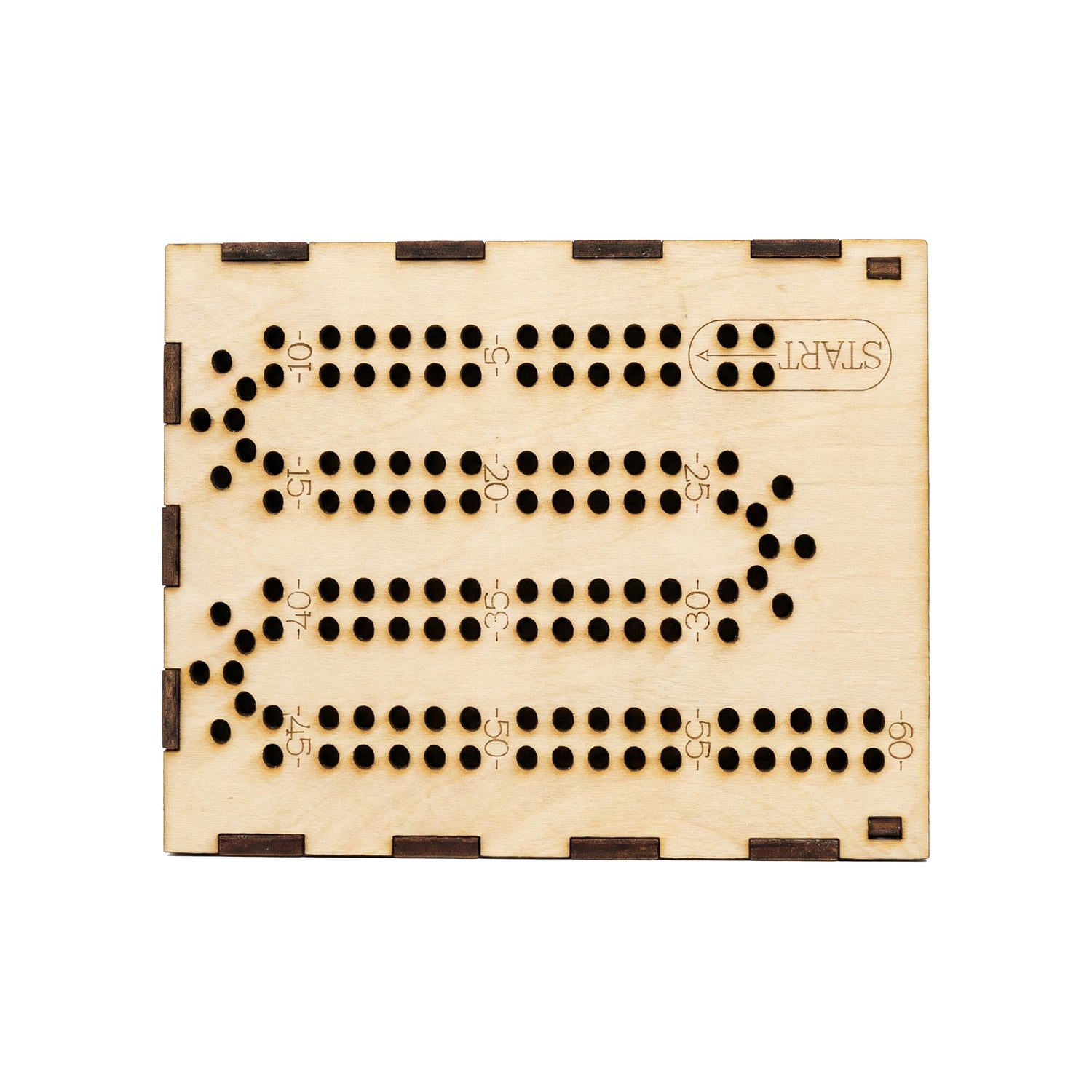 Wooden cribbage board with holes 