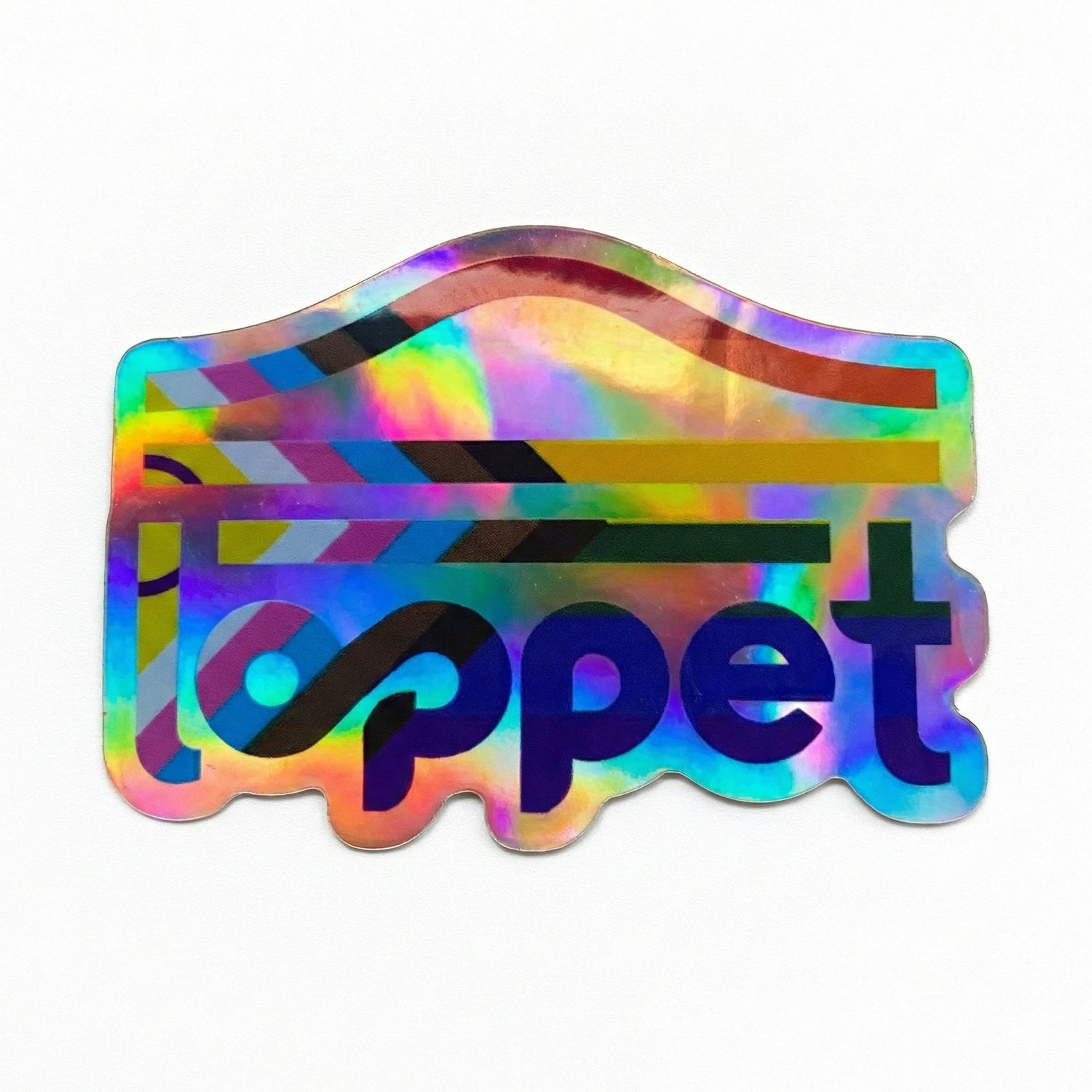 Holographic sticker with 'loppet' text on a white background