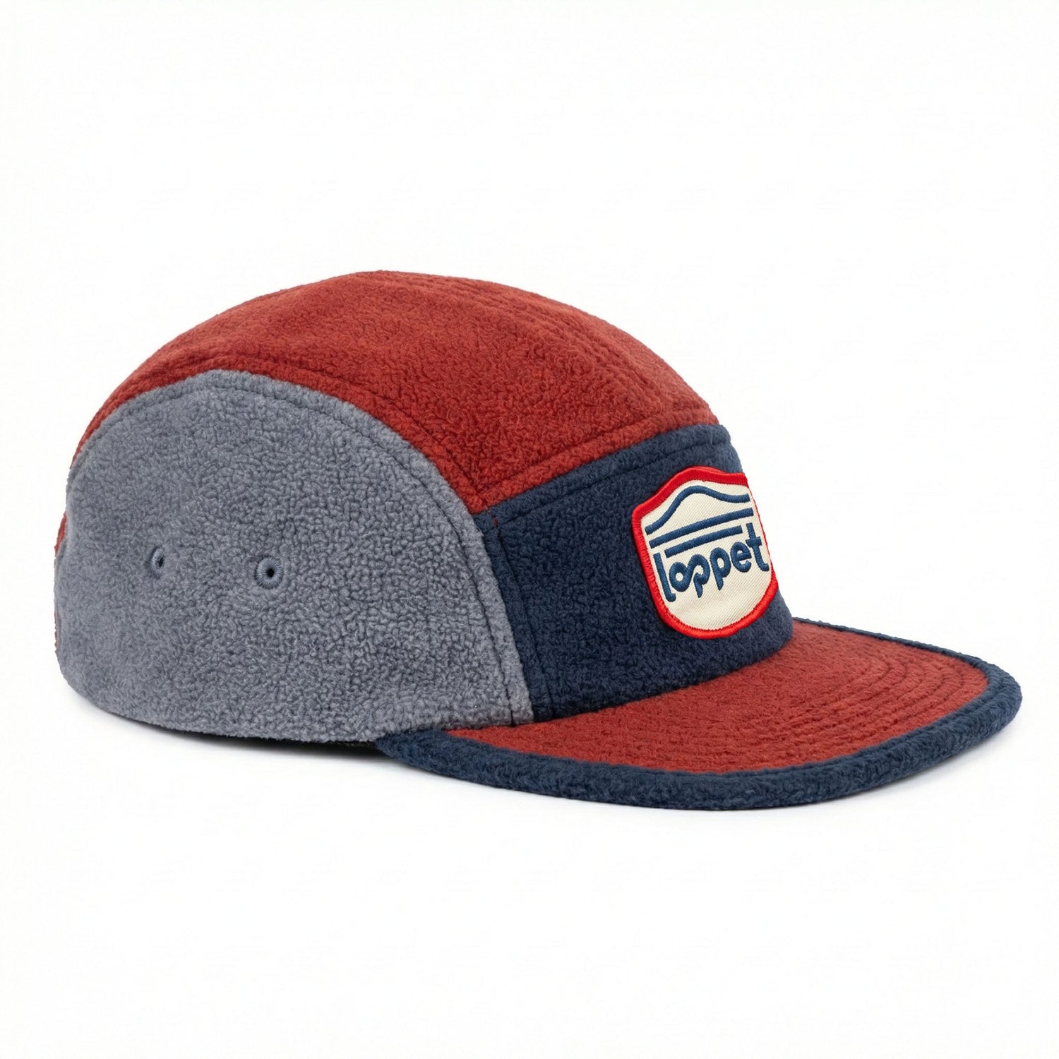 fleece red and blue loppet hat
